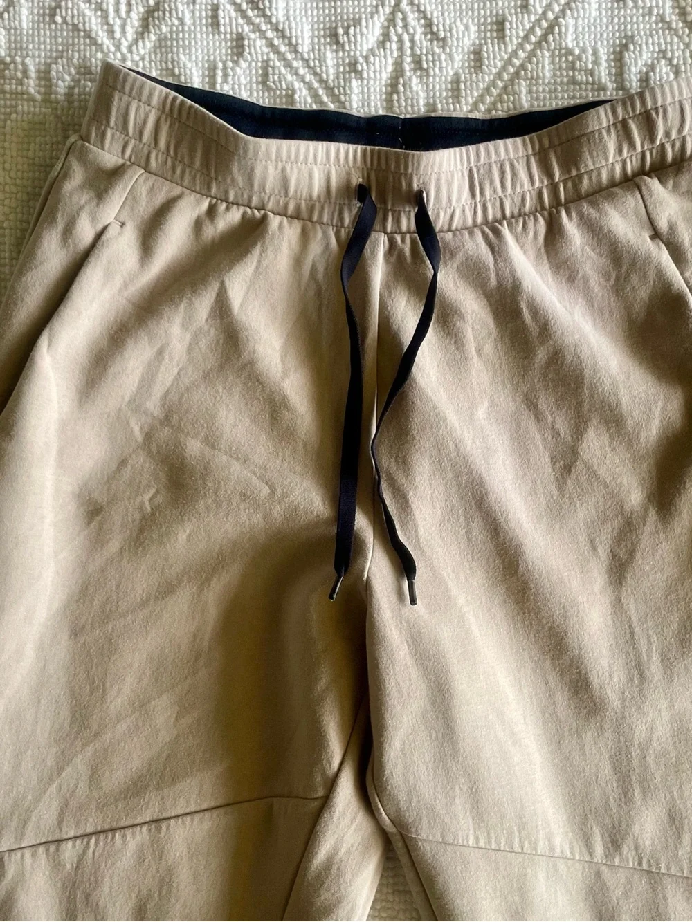 Men's Beige Jogger Pants with Drawstring Waist Mens size small